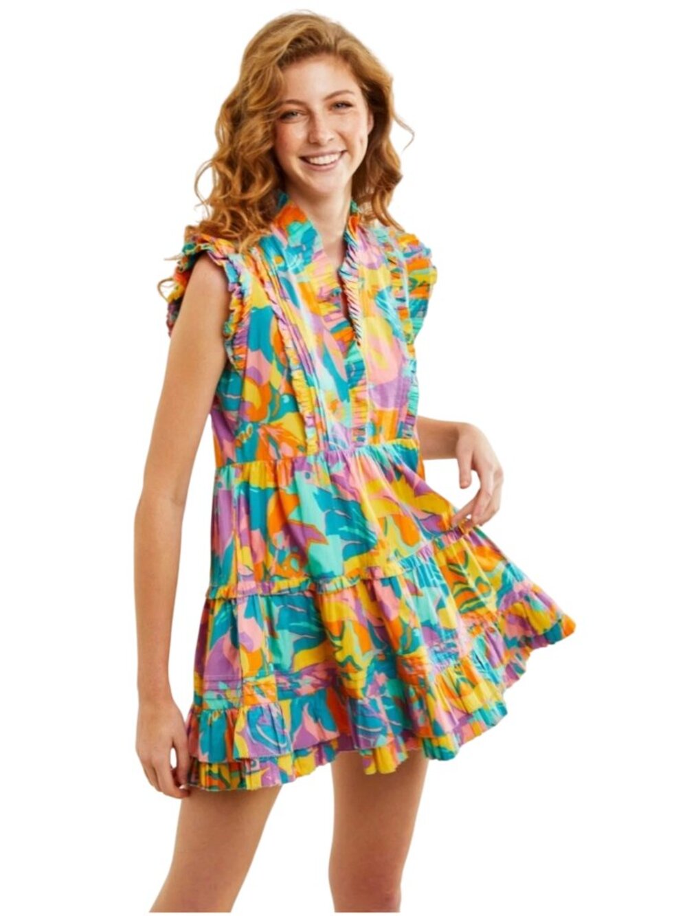 Love The Label Elana Poplin Dress size XS Multicolored Iris Print pockets mini S